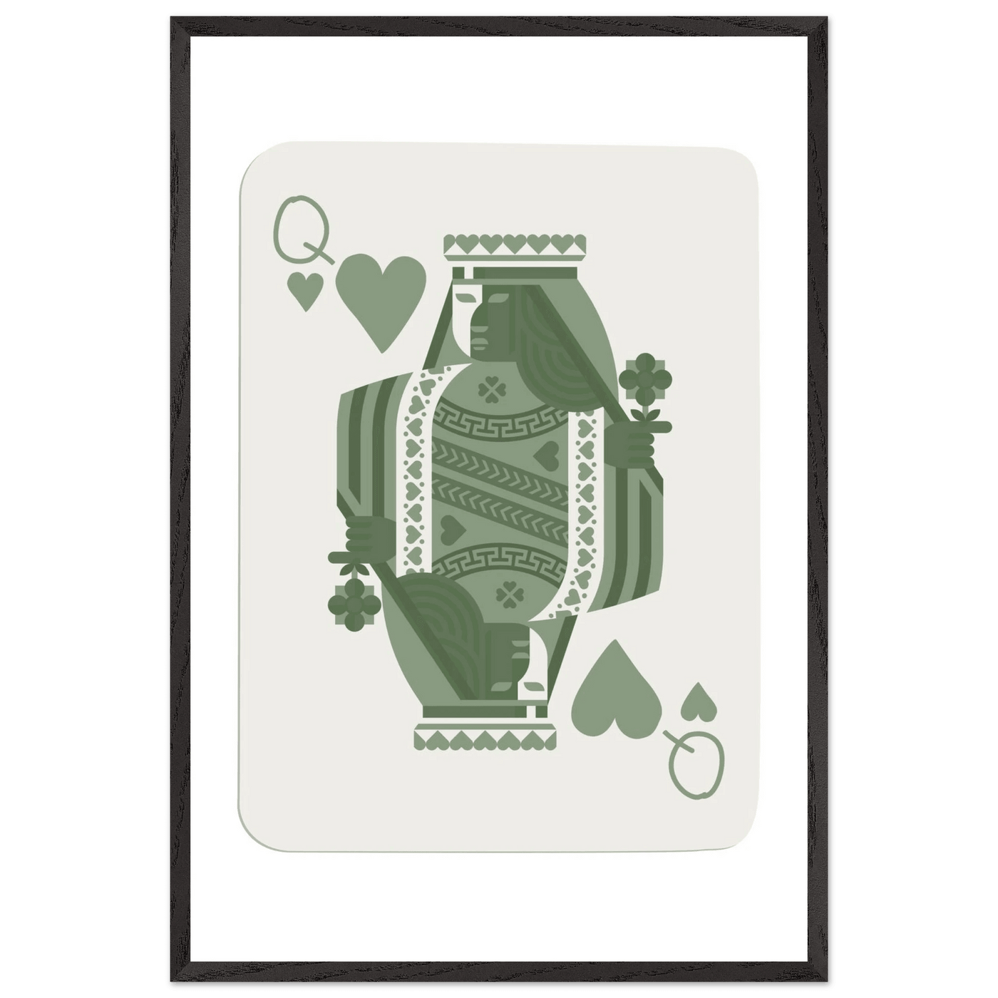 Queen of Spades Poker Card Print - Sage Green Wall Art - Mounted Framed Poster, Eco-Friendly Wood Frame - Vibrantwalls