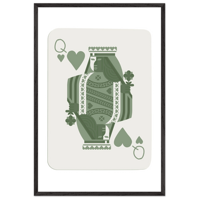 Queen of Spades Poker Card Print - Sage Green Wall Art - Mounted Framed Poster, Eco-Friendly Wood Frame - Vibrantwalls