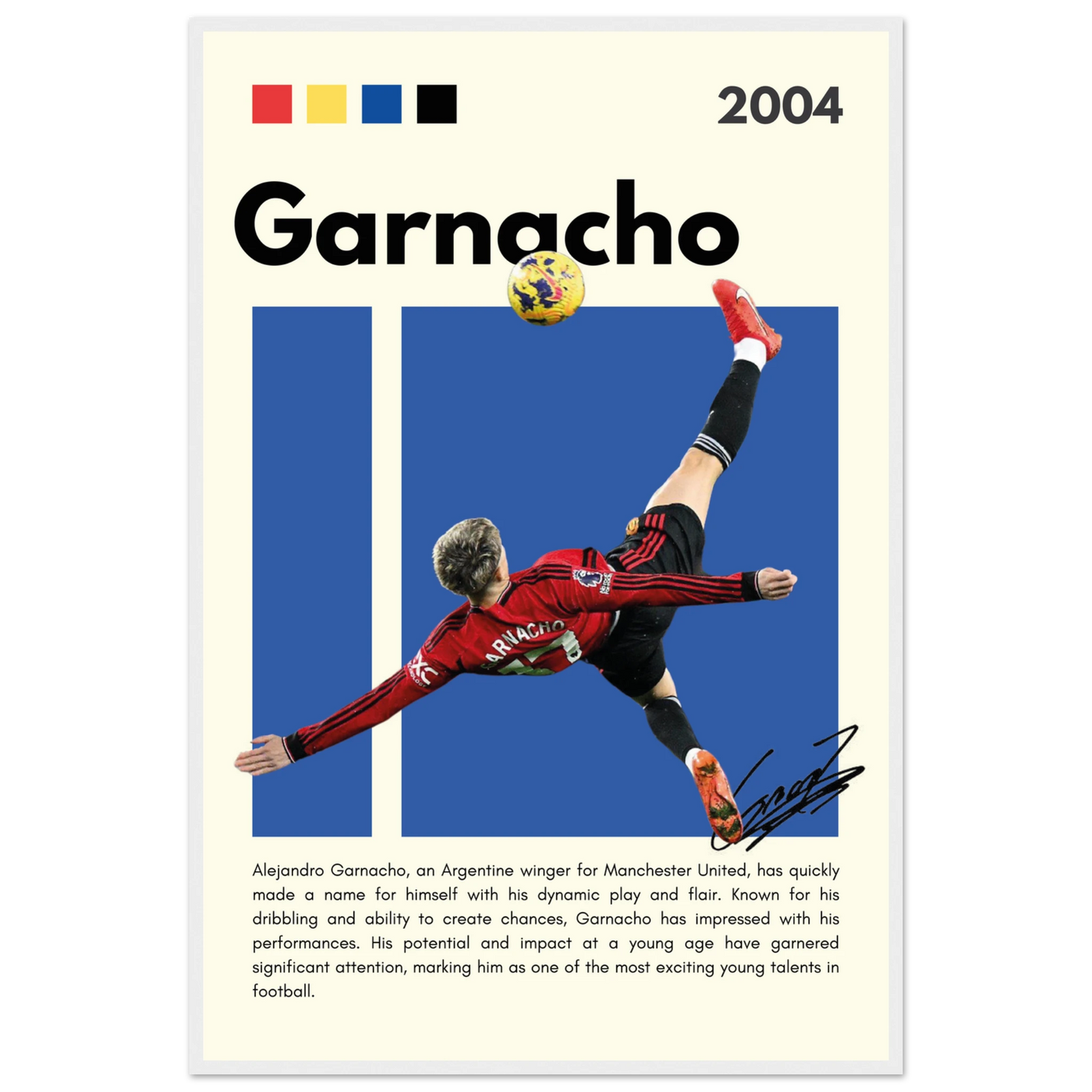 Alejandro Garnacho Manchester United Dynamic Football Poster 60x90 cm 24x36″ White frame Vibrantwalls