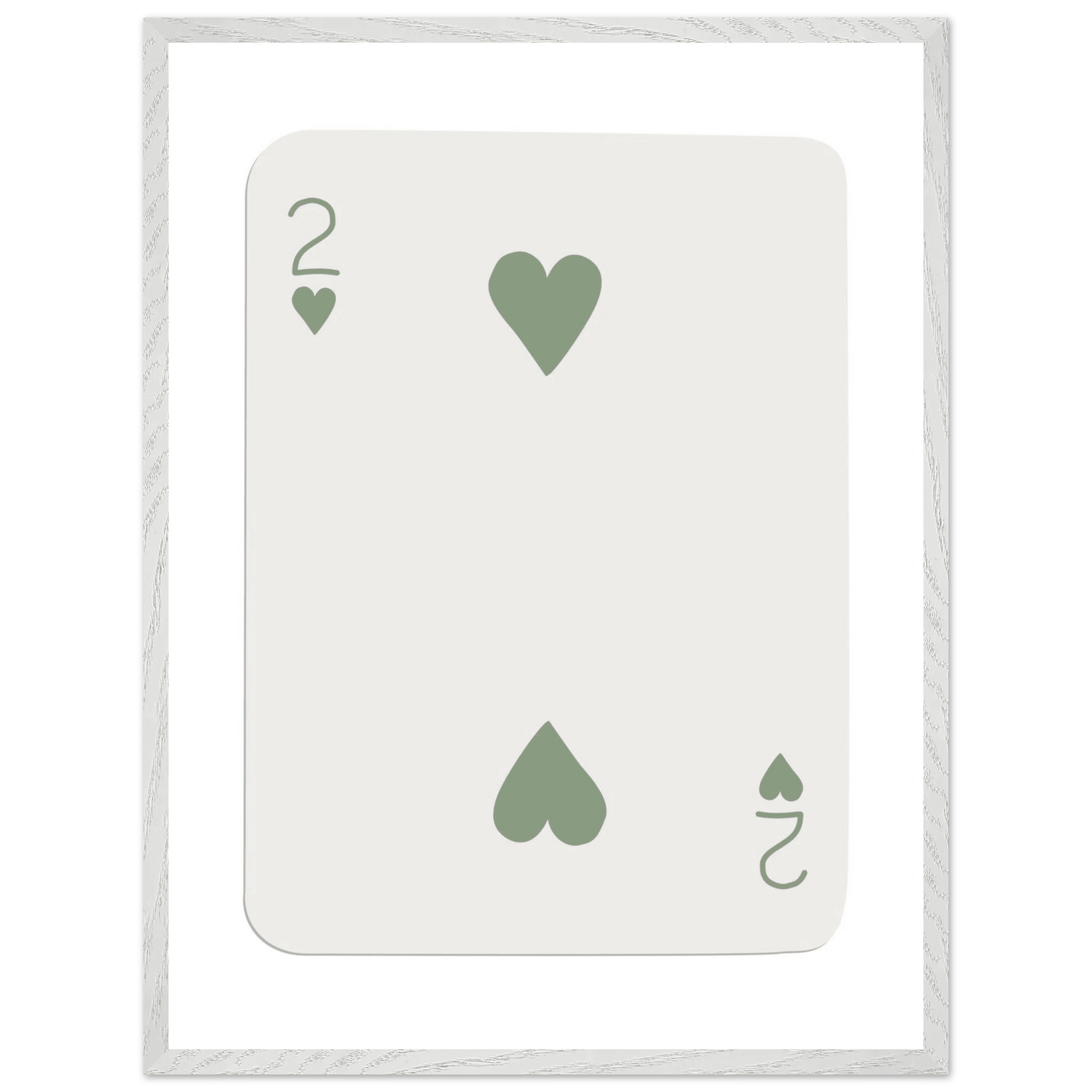 Minimalist Two of Hearts Poker Card Print - Sage Green & Cream Framed Art for Modern Decor, Eco Wood Frame - Vibrantwalls