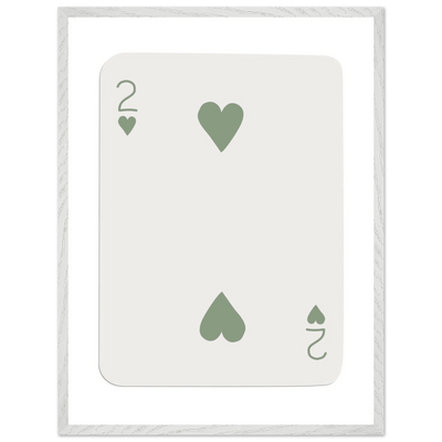 Minimalist Two of Hearts Poker Card Print - Sage Green & Cream Framed Art for Modern Decor, Eco Wood Frame - Vibrantwalls