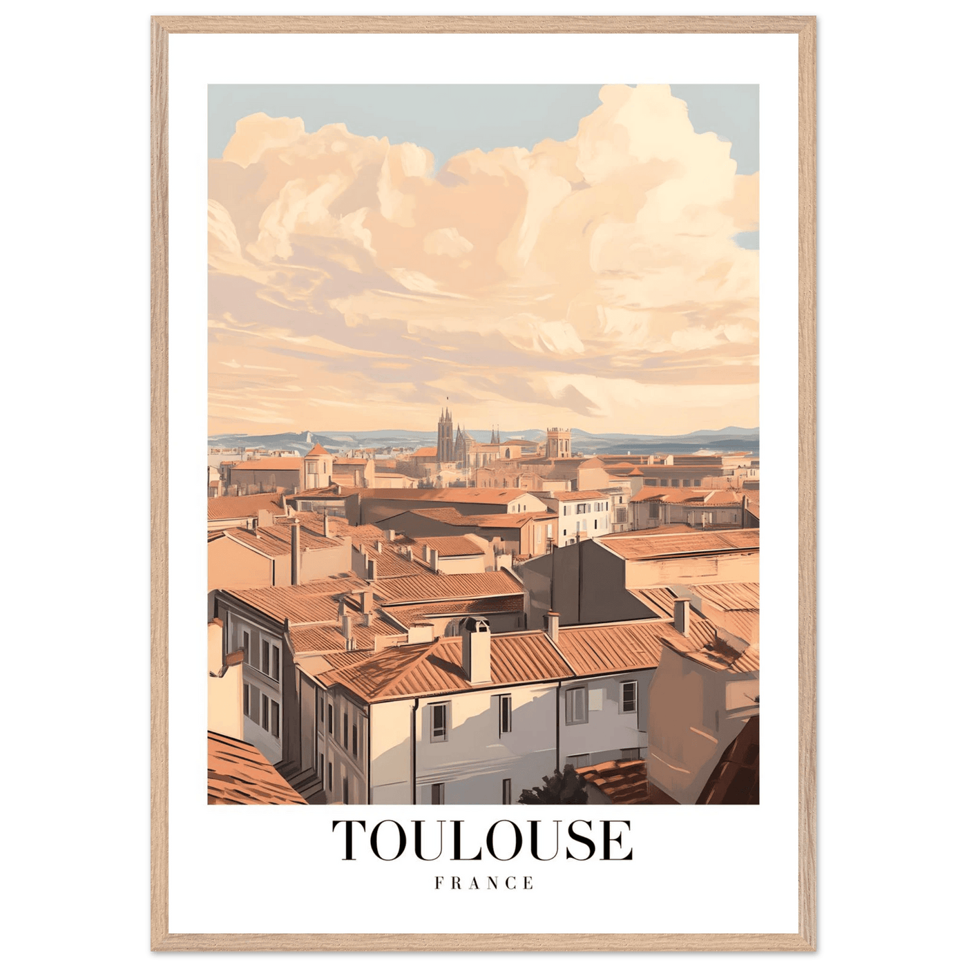 Toulouse France Framed Poster – Vintage Sunset Cityscape Wall Art with Wooden Frame - Vibrantwalls
