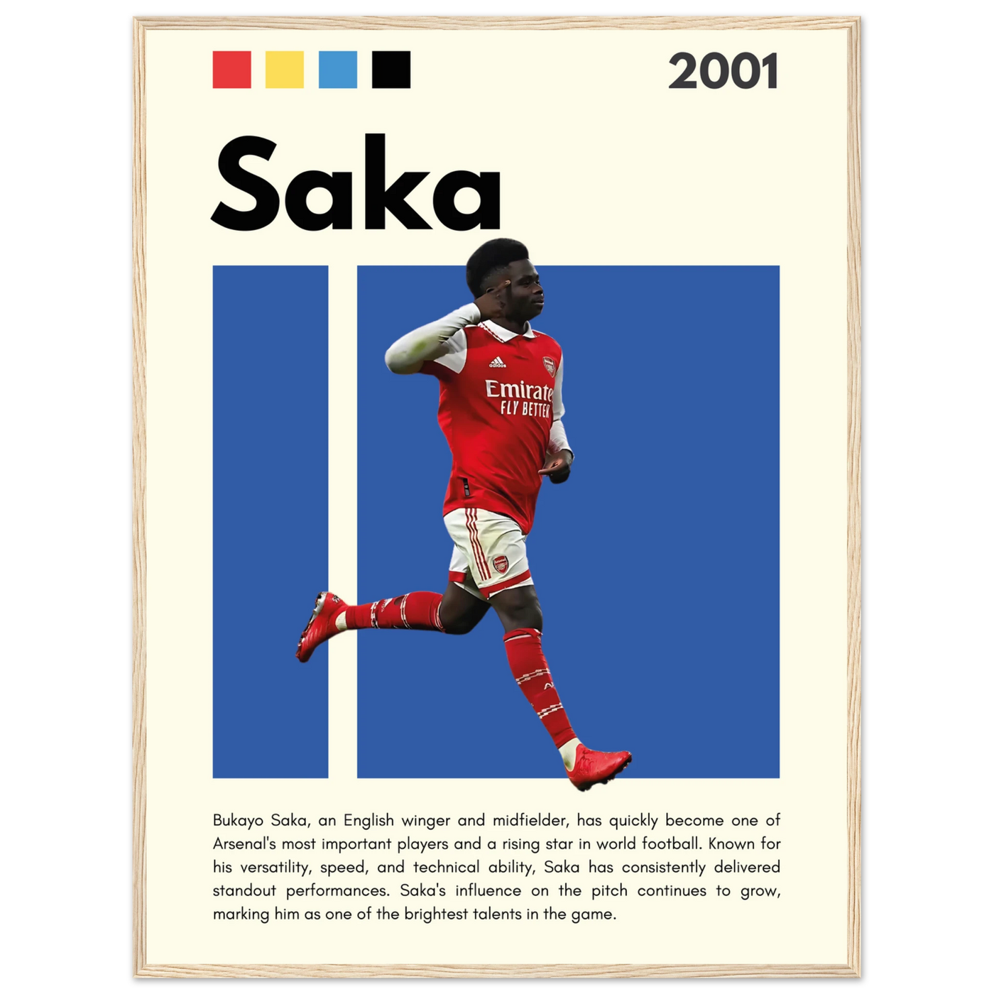 Bukayo Saka Arsenal Framed Poster – Modern Football Art Print for Gooners 60x80 cm 24x32″ Wood frame Vibrantwalls