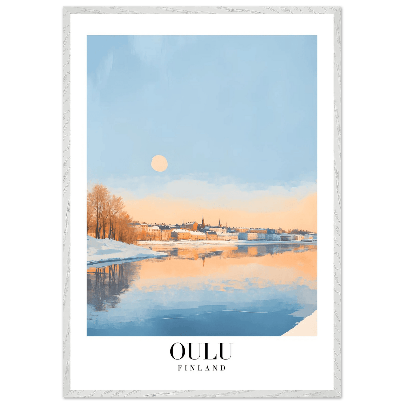 Oulu Finland Framed Poster – Serene Winter Sunset Wall Art with Wooden Frame - Vibrantwalls