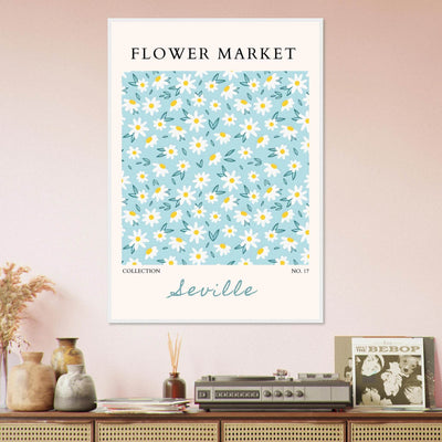 Charming Daisy Field Framed Poster – Pastel Blue & White Floral Art Print | Ready-to-Hang Wall Decor - Vibrantwalls