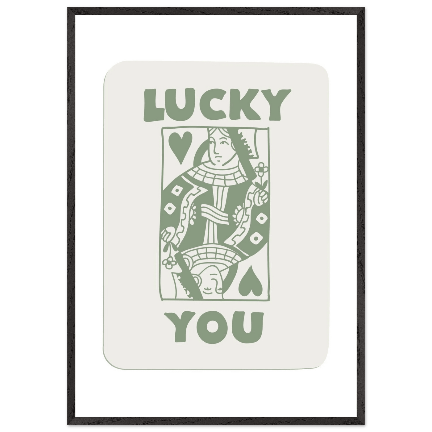 Lucky You Poker Card Print - Queen of Hearts Framed Art - Eco-Friendly Wood Frame - Vibrantwalls