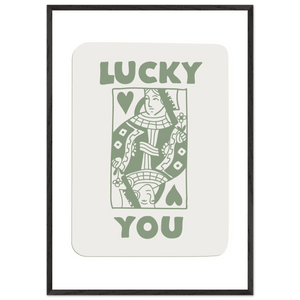 Lucky You Poker Card Print - Queen of Hearts Framed Art - Eco-Friendly Wood Frame - Vibrantwalls