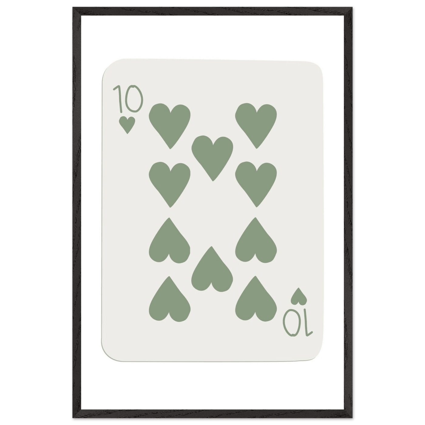 Minimalist Ten of Hearts Poker Card Print - Mounted & Framed Wall Art, Eco-Friendly Wood Frame in Your Choice of Finish - Vibrantwalls