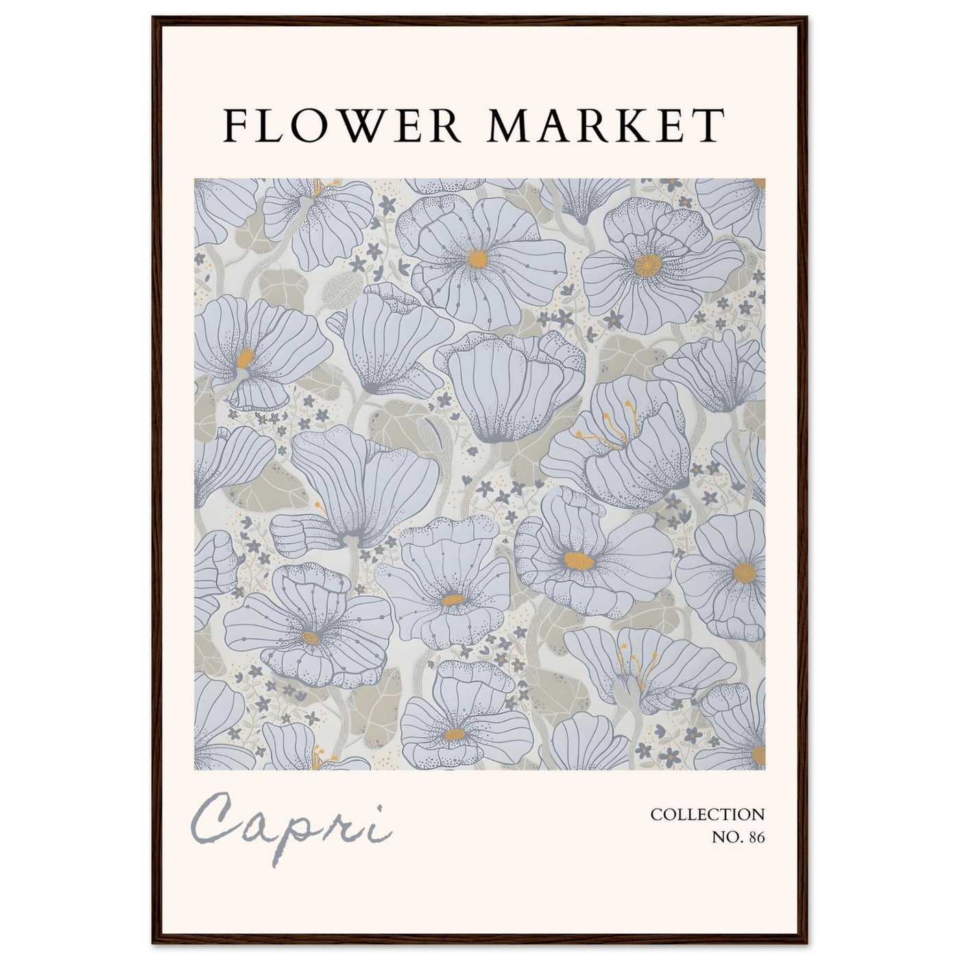 Capri Flower Market Framed Poster – Serene Floral Art Print in Cool Tones | Ready-to-Hang Wall Decor - Vibrantwalls