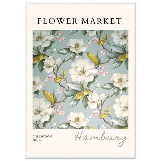 Hamburg 'Flower Market' Framed Poster – Elegant Magnolia & Cherry Blossom Art Print | Ready-to-Hang - Vibrantwalls