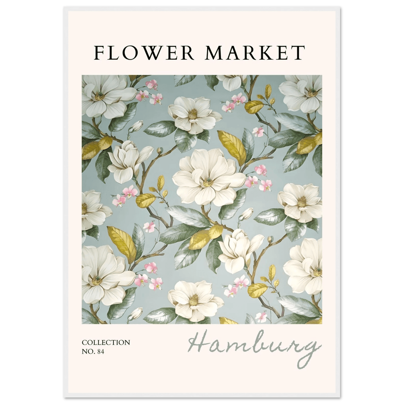 Hamburg 'Flower Market' Framed Poster – Elegant Magnolia & Cherry Blossom Art Print | Ready-to-Hang - Vibrantwalls