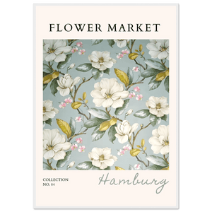 Hamburg 'Flower Market' Framed Poster – Elegant Magnolia & Cherry Blossom Art Print | Ready-to-Hang - Vibrantwalls