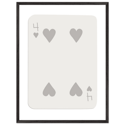 Four of Hearts Poker Card Print - Minimalist Mounted Framed Poster Art, Eco-Friendly Wood Frame - Vibrantwalls