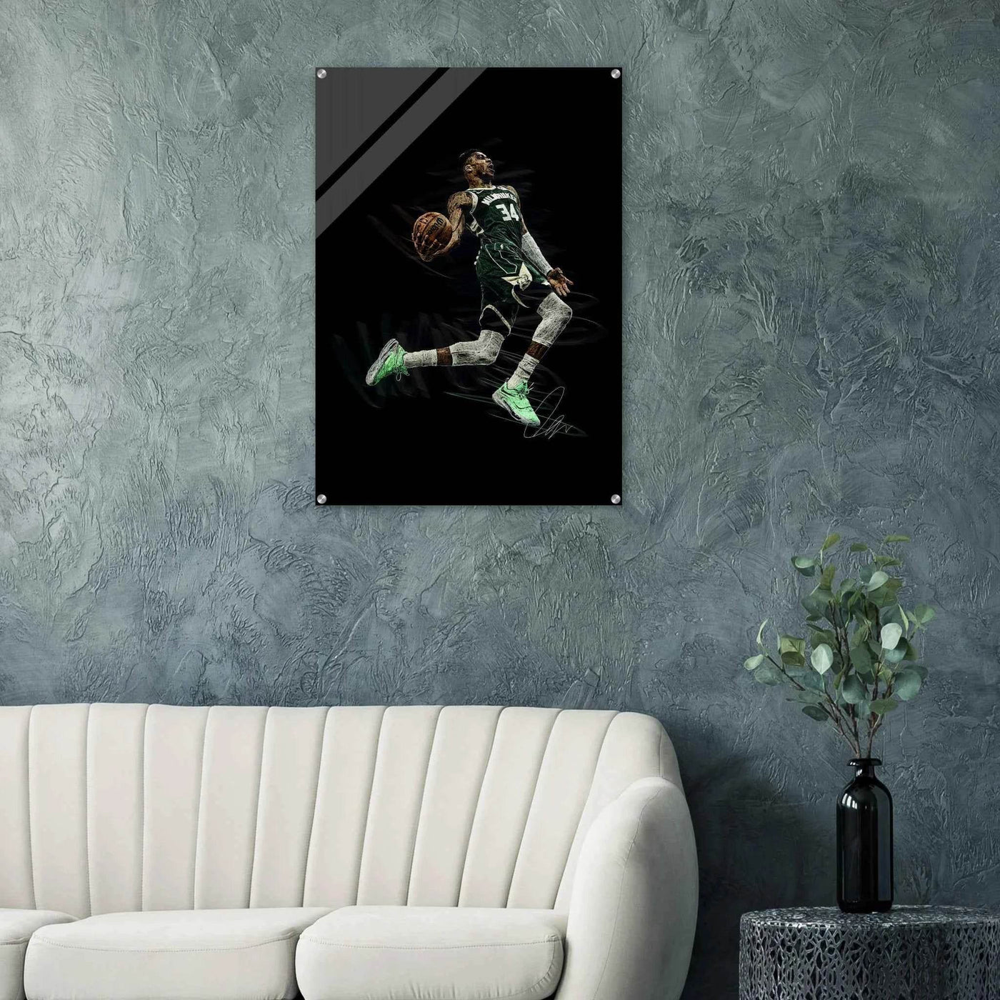 Giannis Antetokounmpo Milwaukee Bucks Acrylic Print – Dynamic NBA Art for Modern Spaces - Vibrantwalls