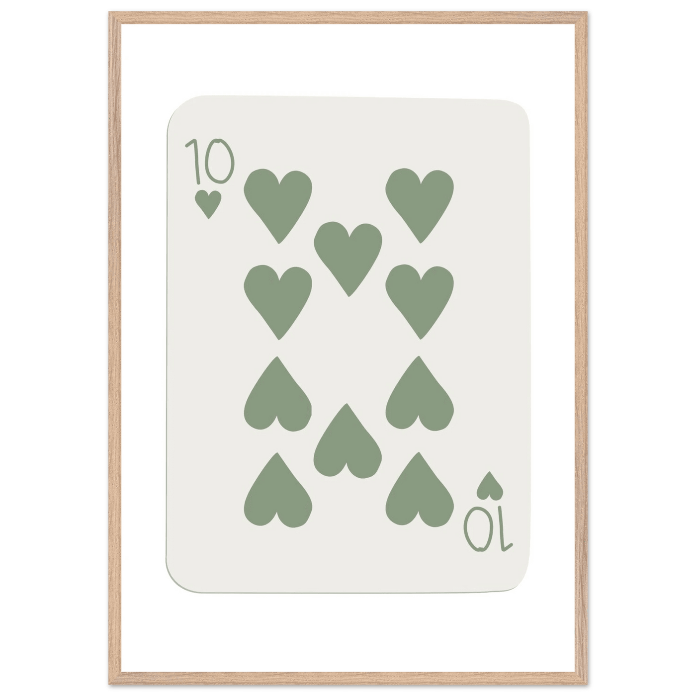 Minimalist Ten of Hearts Poker Card Print - Mounted & Framed Wall Art, Eco-Friendly Wood Frame in Your Choice of Finish - Vibrantwalls