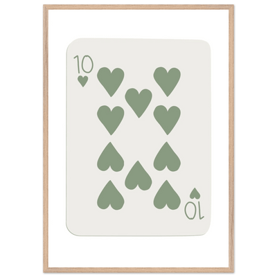 Minimalist Ten of Hearts Poker Card Print - Mounted & Framed Wall Art, Eco-Friendly Wood Frame in Your Choice of Finish - Vibrantwalls
