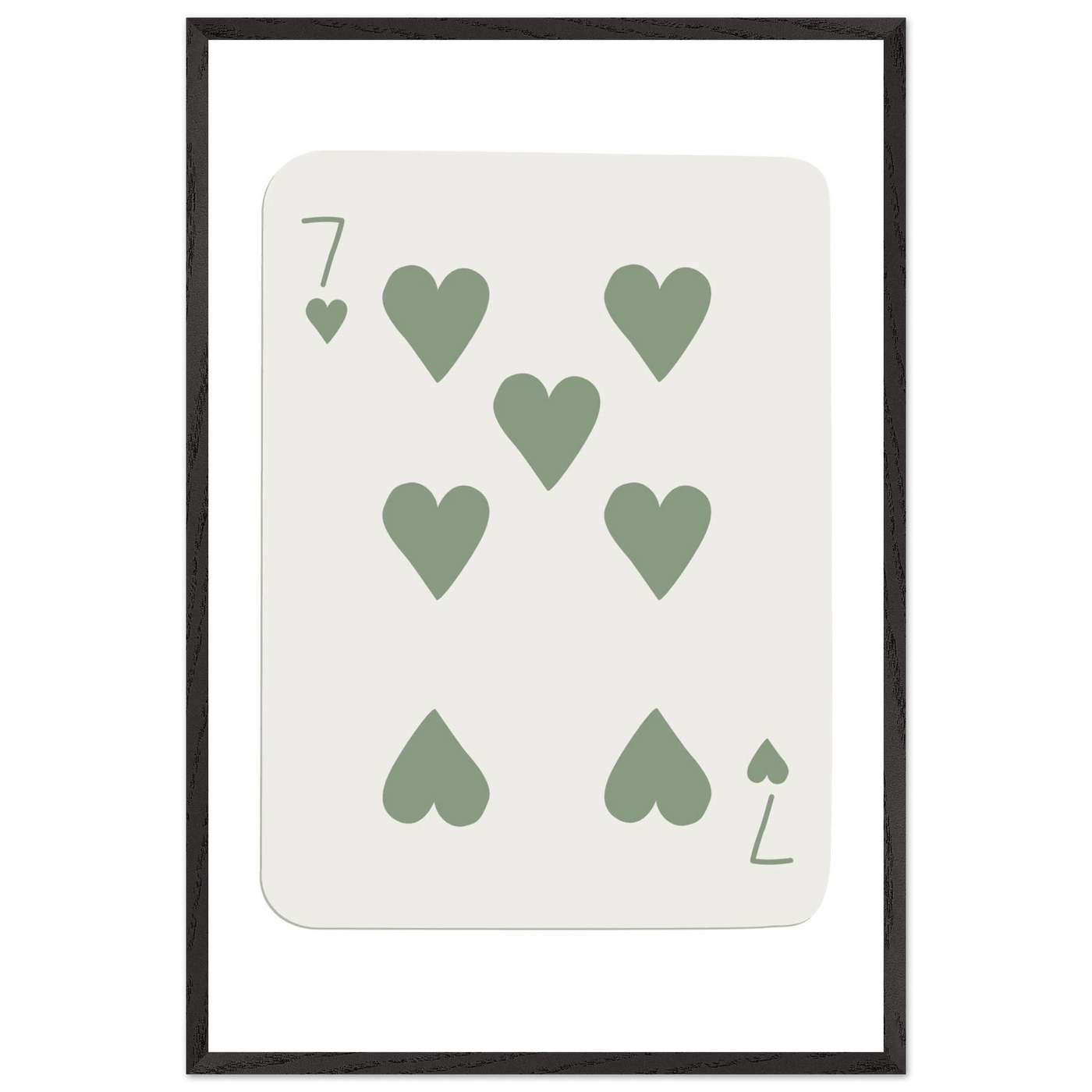 Minimalist Poker Card Art - Seven of Hearts - Sage Green Framed Poster, Eco-Friendly Decor - Vibrantwalls