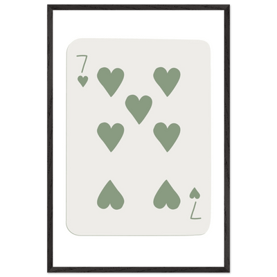 Minimalist Poker Card Art - Seven of Hearts - Sage Green Framed Poster, Eco-Friendly Decor - Vibrantwalls