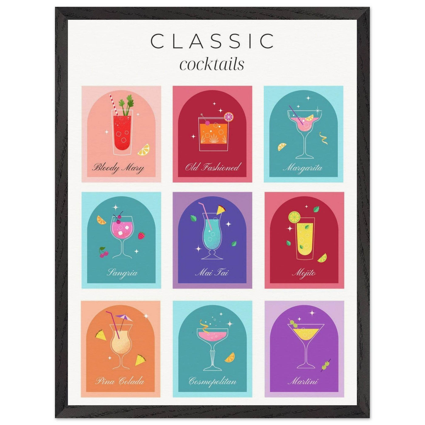 Classic Cocktails Set Nine Drink Recipes - Vibrantwalls