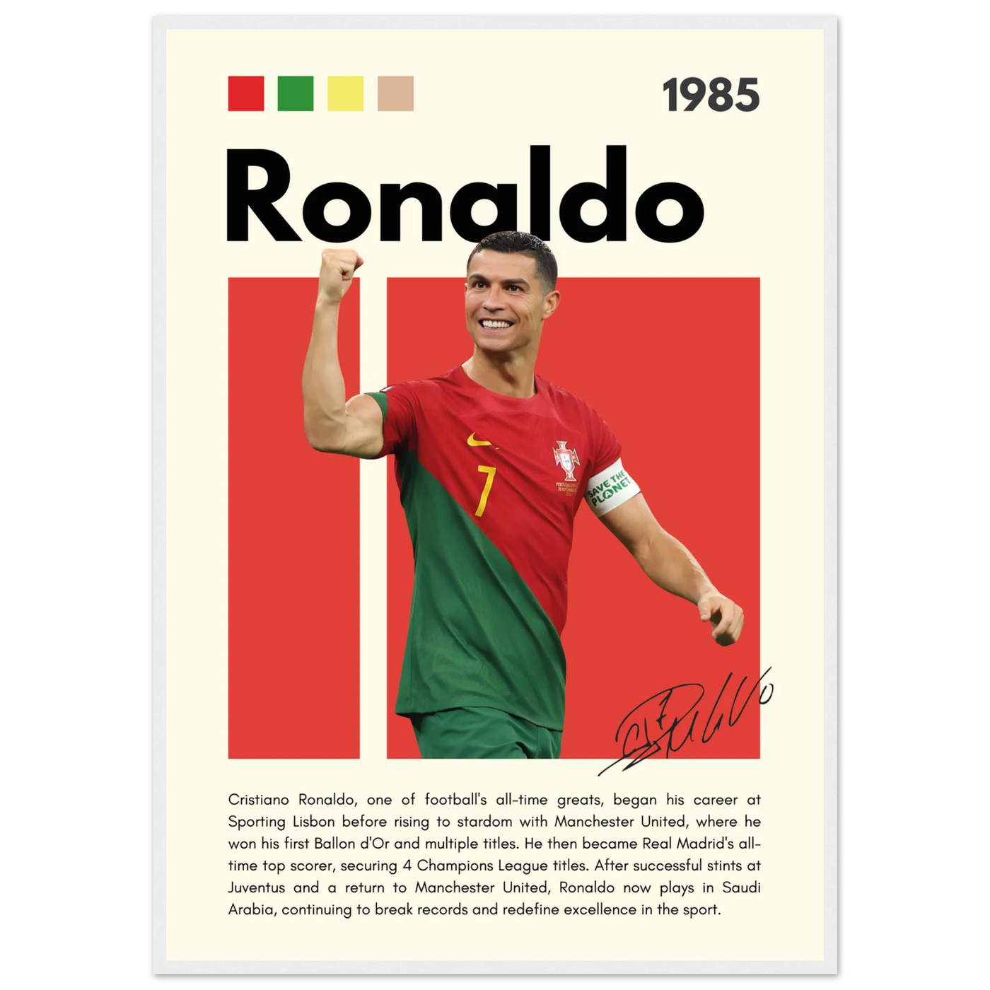Cristiano Ronaldo Portugal Soccer Framed Football Poster A1 (59.4 x 84.1 cm) White frame Vibrantwalls
