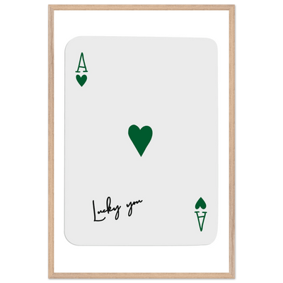 Lucky You Ace of Hearts Poker Card Art - Eco-Friendly Framed Print with Deep Green Accent - Vibrantwalls