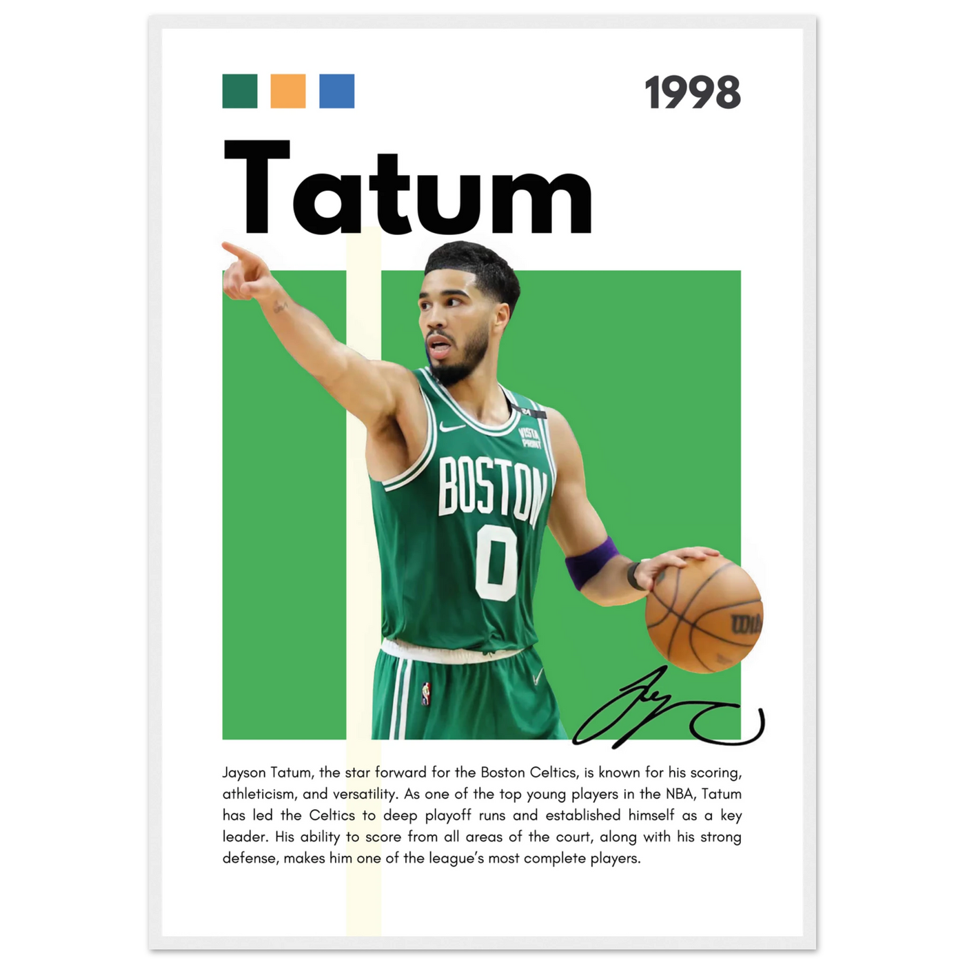 Jayson Tatum Boston Celtics Star Framed Poster A1 (59.4 x 84.1 cm) White frame Vibrantwalls