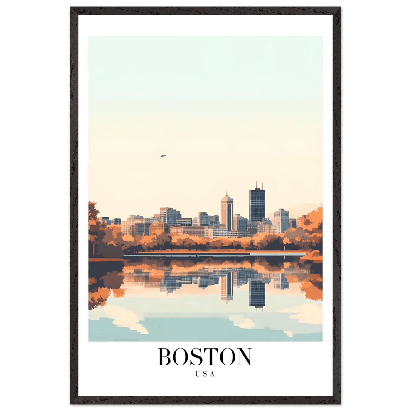 Boston Cityscape Framed Poster – Modern Travel Wall Art with Wooden Frame & Multiple Sizes - Vibrantwalls