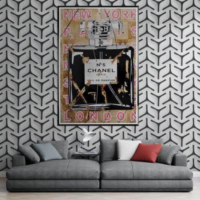 Chanel No. 5 Abstract Luxury Perfume Art Print – Premium Framed Pop Art for Modern Interiors - Vibrantwalls