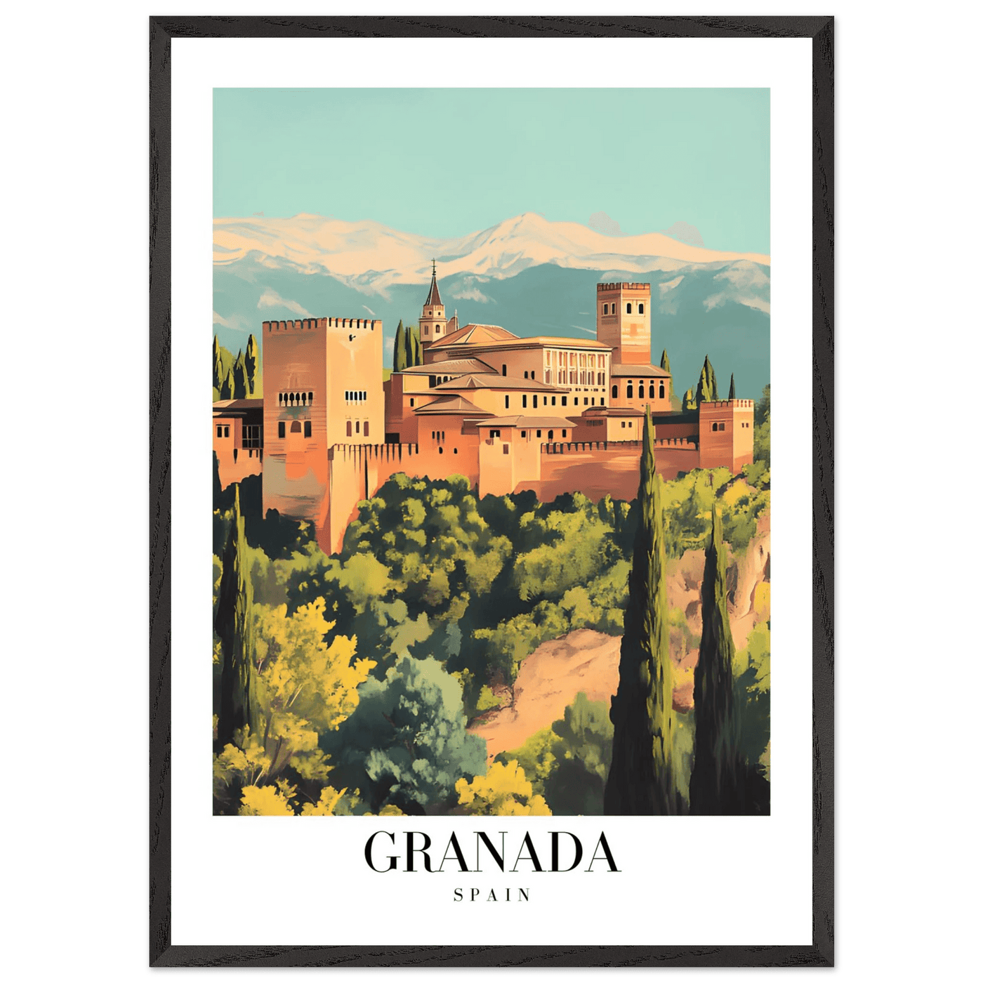 Granada Spain Framed Poster – Vintage Travel Wall Art with Wooden Frame - Vibrantwalls