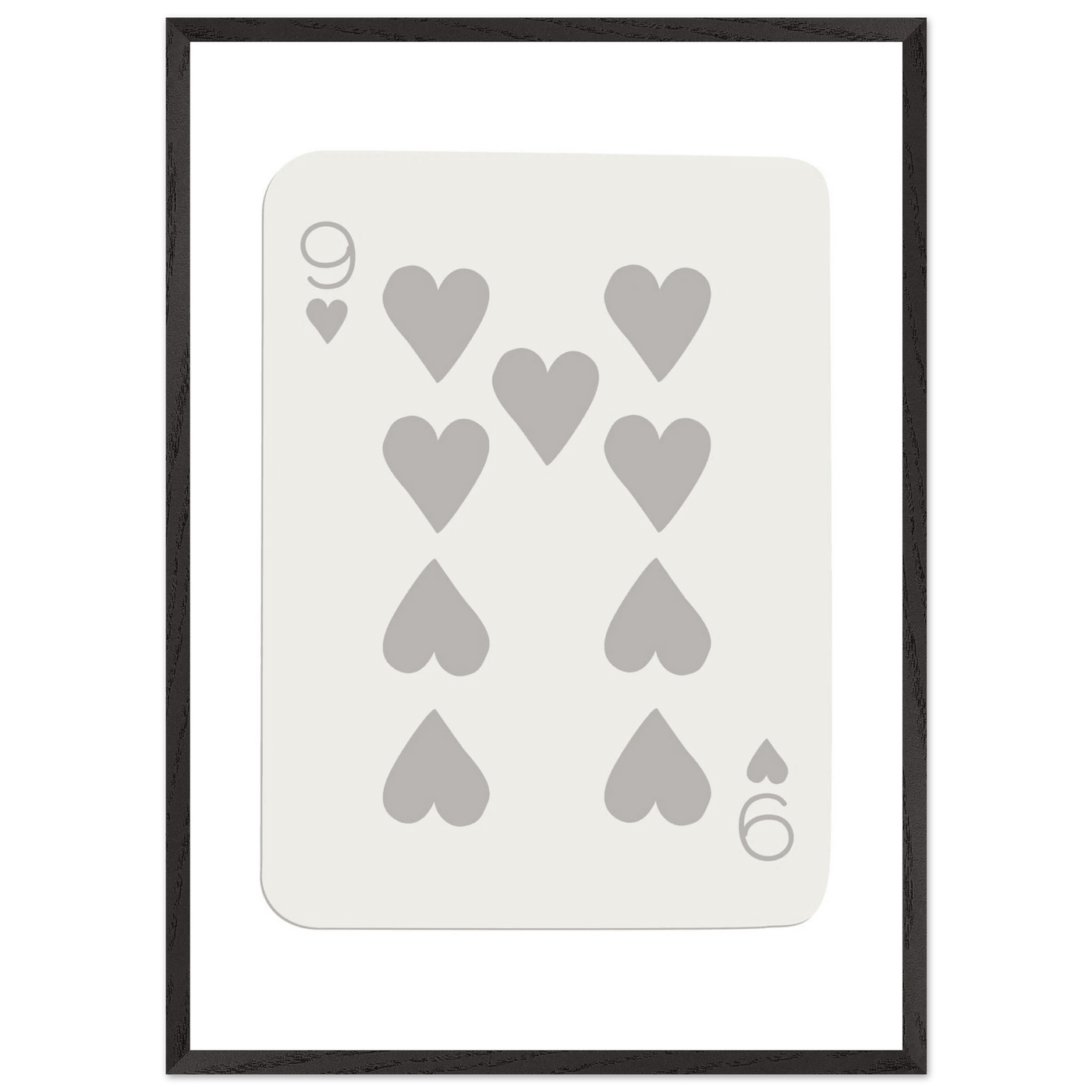 Minimalist Nine of Hearts Poker Card Print - Mounted Framed Wall Art, Eco-Friendly Wood Frame, Neutral Tones - Vibrantwalls