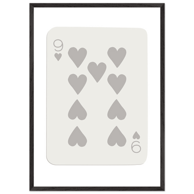Minimalist Nine of Hearts Poker Card Print - Mounted Framed Wall Art, Eco-Friendly Wood Frame, Neutral Tones - Vibrantwalls