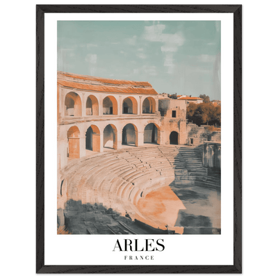 Arles France Amphitheater Framed Poster – Vintage Travel Wall Art with Wooden Frame and Serene Palette - Vibrantwalls