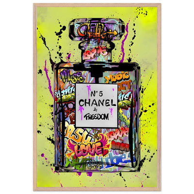 Coco Chanel No. 5 Graffiti Art Print - Vibrant Street Style Perfume Bottle Framed Wall Art - Vibrantwalls