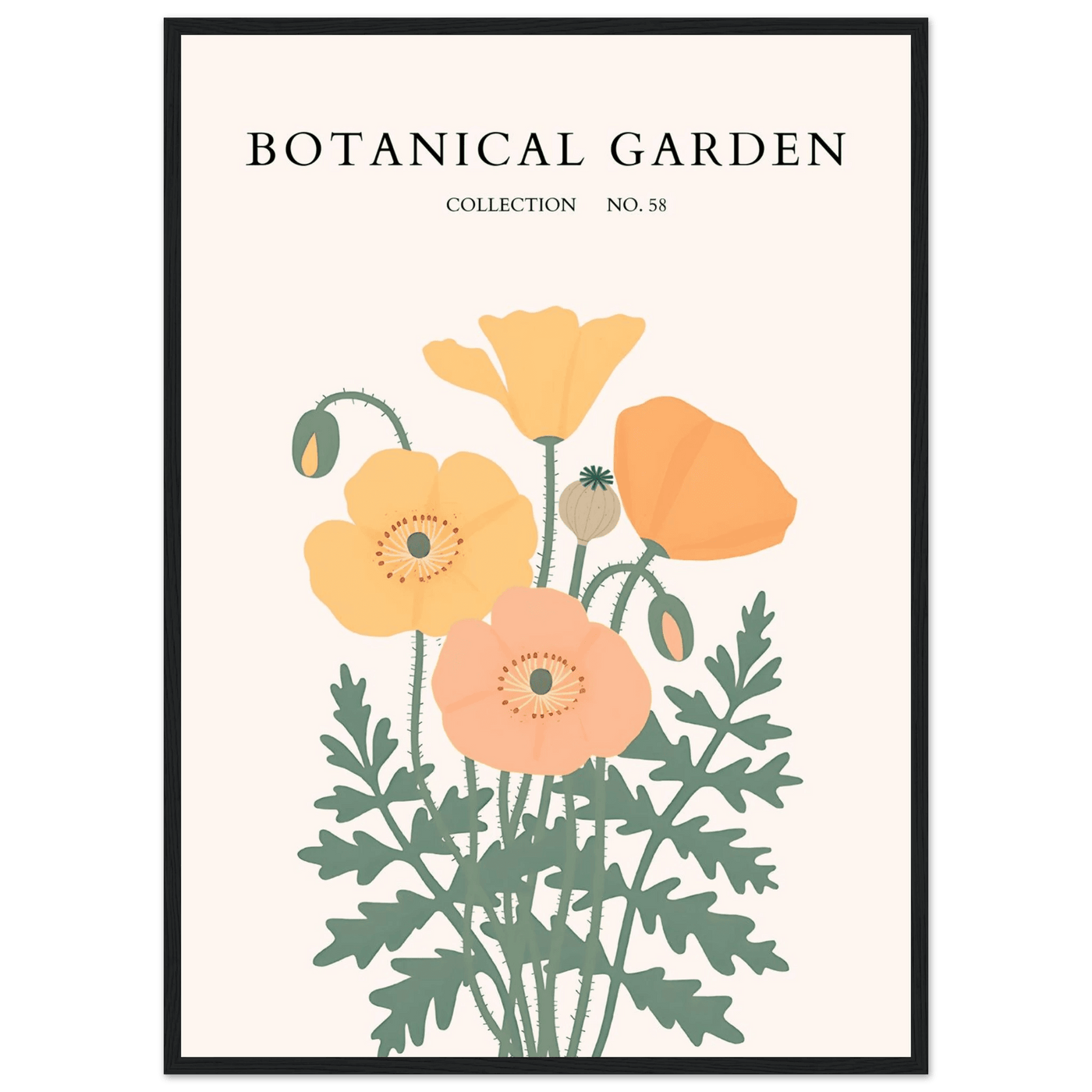 Botanical Garden Poppy Framed Poster – Warm Hues & Nature Art Print | Ready-to-Hang Floral Decor - Vibrantwalls