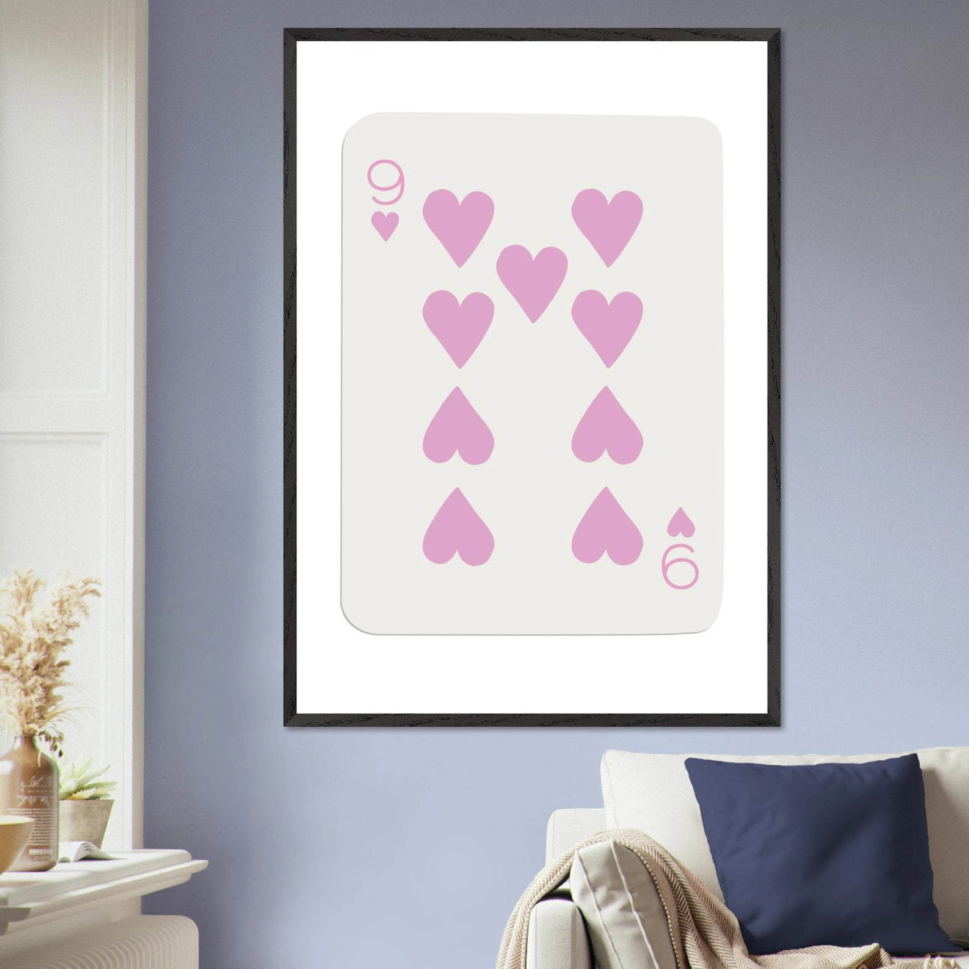 Nine of Hearts - Pink Poker Card Print - Mounted Framed Poster Art, Eco-Friendly Wood Frame - Vibrantwalls