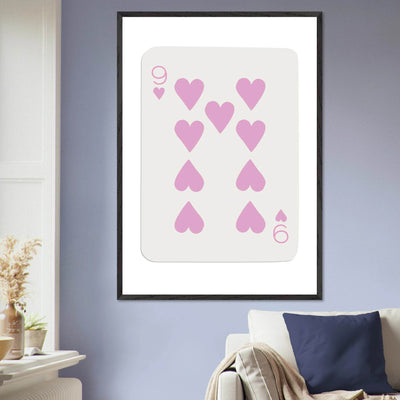 Nine of Hearts - Pink Poker Card Print - Mounted Framed Poster Art, Eco-Friendly Wood Frame - Vibrantwalls