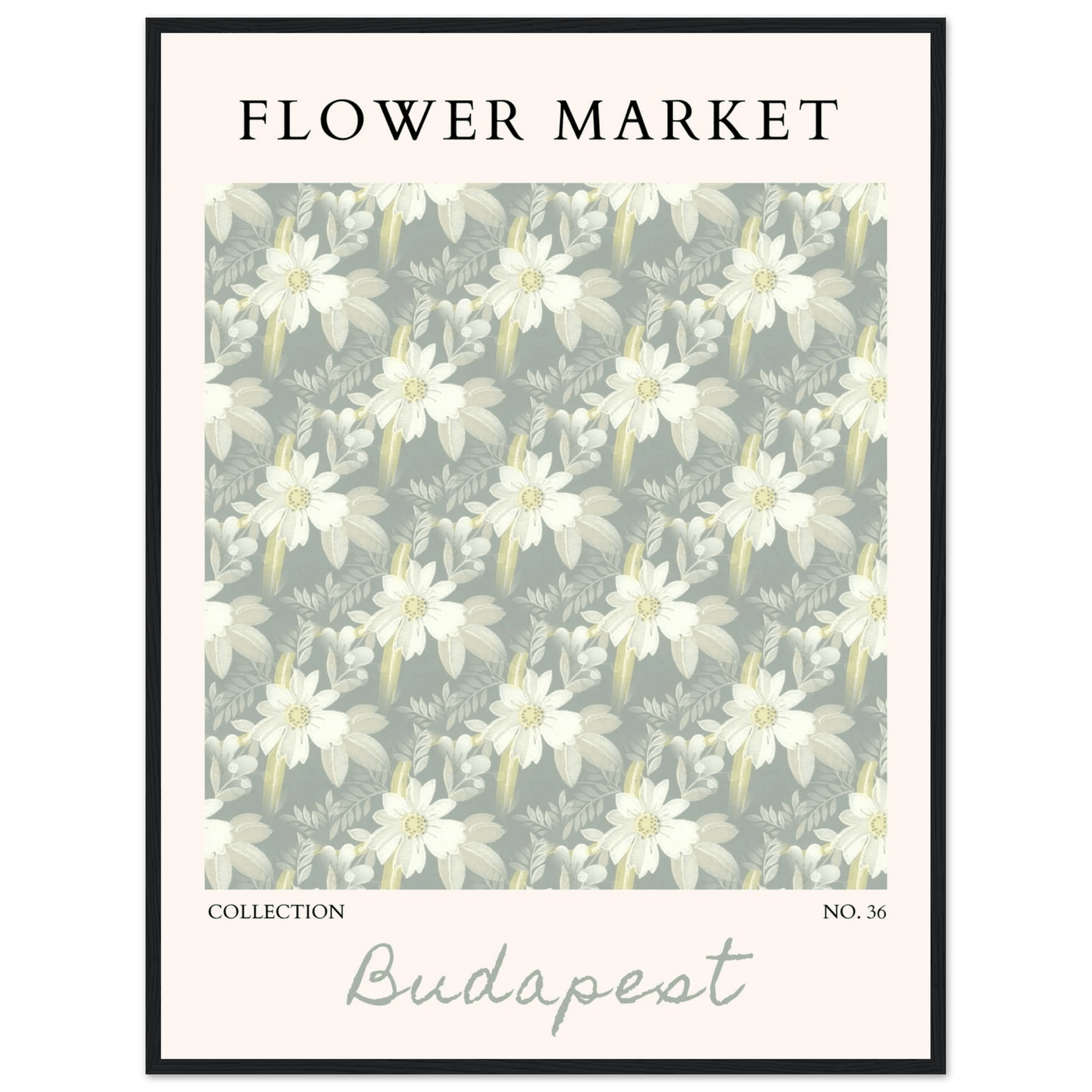 Budapest Flower Market Framed Poster – Elegant Botanical Art Print in Sage Green | Ready-to-Hang Wall Decor - Vibrantwalls