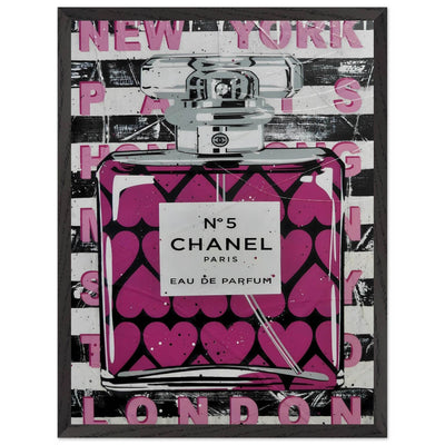 Chanel No. 5 Pink Hearts Pop Art Print in Premium Mounted Frame - Vibrantwalls