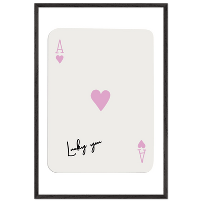 Lucky You Ace of Hearts Poker Card Print - Mounted Framed Wall Art, Eco-Friendly Wood Frame & Soft Pink Hues - Vibrantwalls