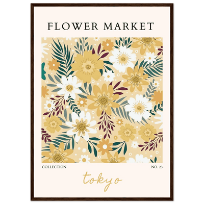 Tokyo Flower Market Framed Poster – Botanical Golden & White Floral Print | Ready-to-Hang Wall Art - Vibrantwalls