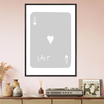 Lucky You Ace of Hearts Poker Card Art Print - Minimalist Framed Poster, Eco-Friendly Wood Frame - Vibrantwalls
