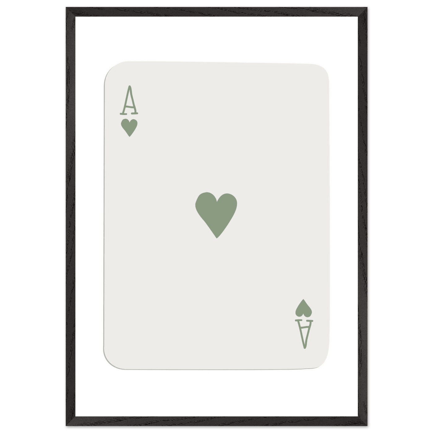 Minimalist Ace of Hearts Print - Eco-Friendly Framed Poster Art, Sage Green Elegance - Vibrantwalls
