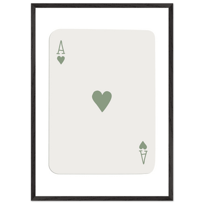 Minimalist Ace of Hearts Print - Eco-Friendly Framed Poster Art, Sage Green Elegance - Vibrantwalls