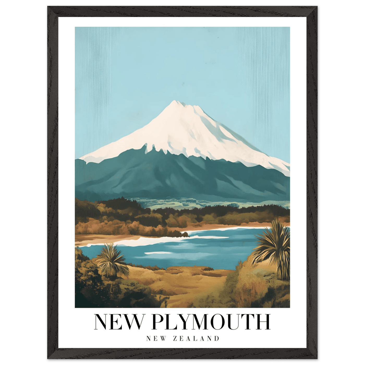 New Plymouth New Zealand Framed Poster – Vintage Mount Taranaki Travel Art - Vibrantwalls
