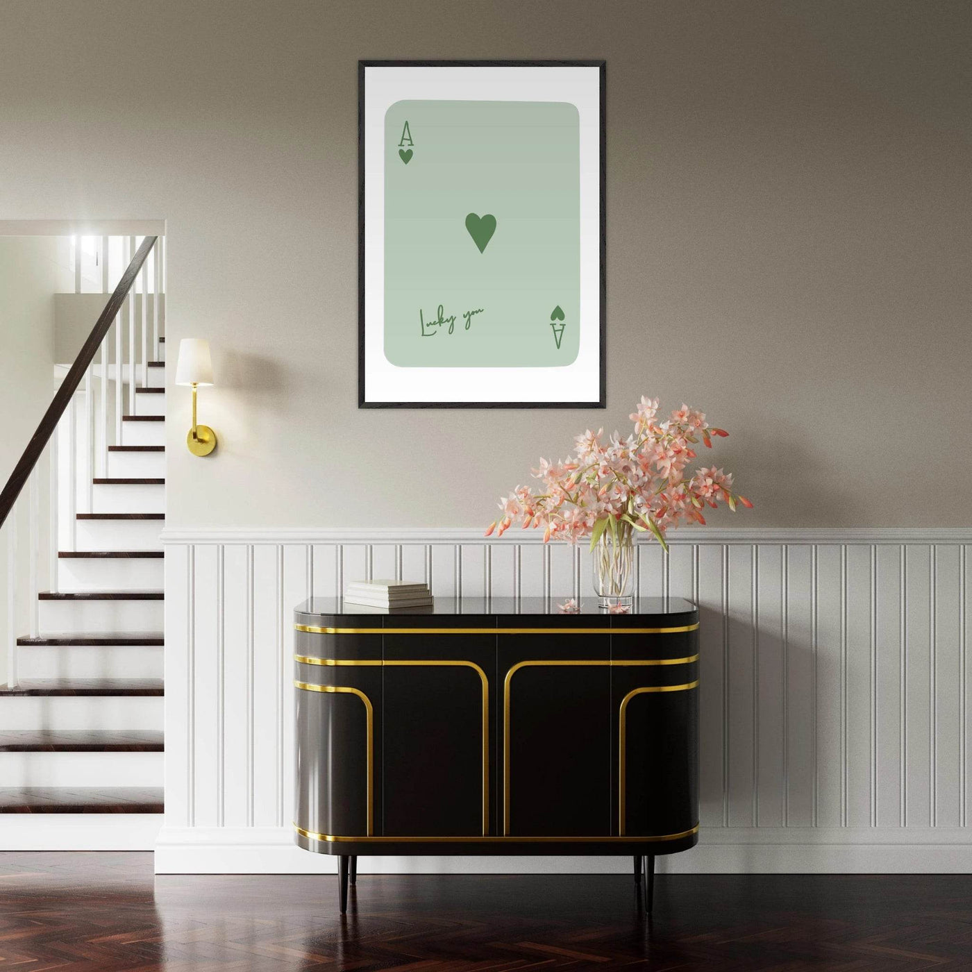 Minimalist Ace of Hearts Poker Card Print - Eco-Friendly Framed Wall Art, 'Lucky You' Design - Vibrantwalls