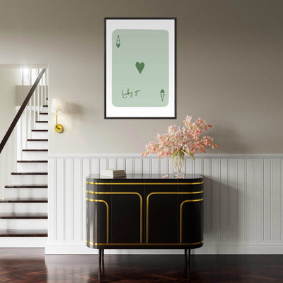 Minimalist Ace of Hearts Poker Card Print - Eco-Friendly Framed Wall Art, 'Lucky You' Design - Vibrantwalls