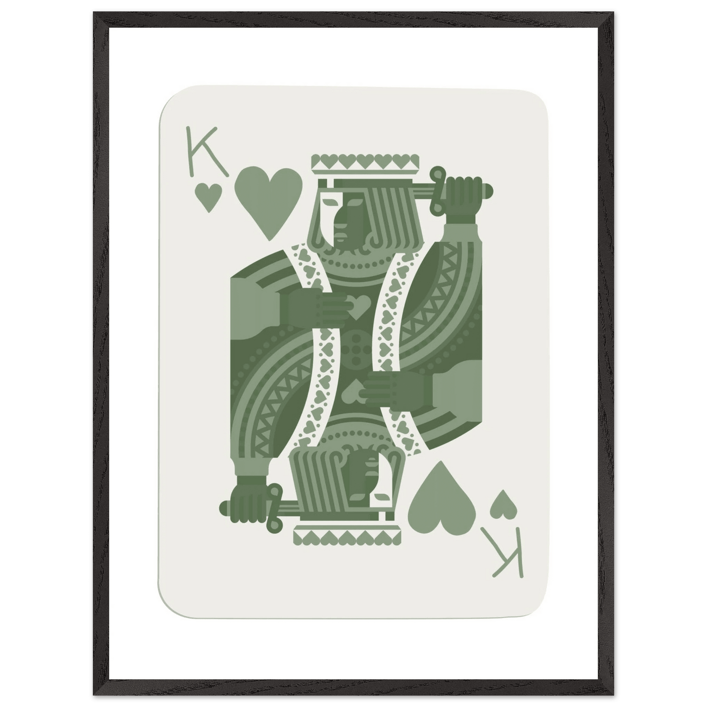King of Hearts Poker Card Print - Sage Green & White Framed Art, Eco-Friendly Wood Frame - Vibrantwalls