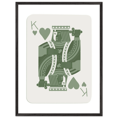King of Hearts Poker Card Print - Sage Green & White Framed Art, Eco-Friendly Wood Frame - Vibrantwalls
