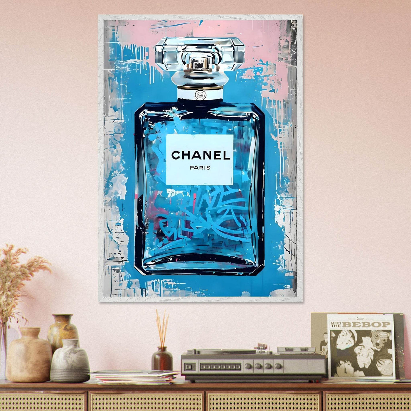 Abstract Chanel No. 5 Art Print in Mounted Frame - Iconic Glamour for Modern Decor - Vibrantwalls