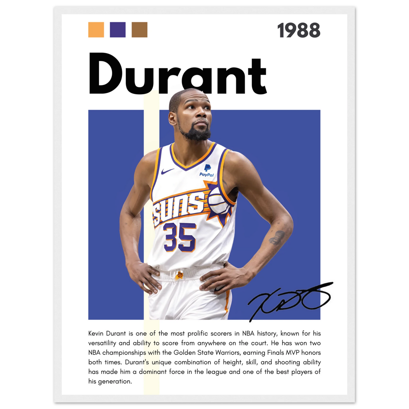 Kevin Durant Slim Reaper Suns Framed Poster 45x60 cm 18x24″ White frame Vibrantwalls